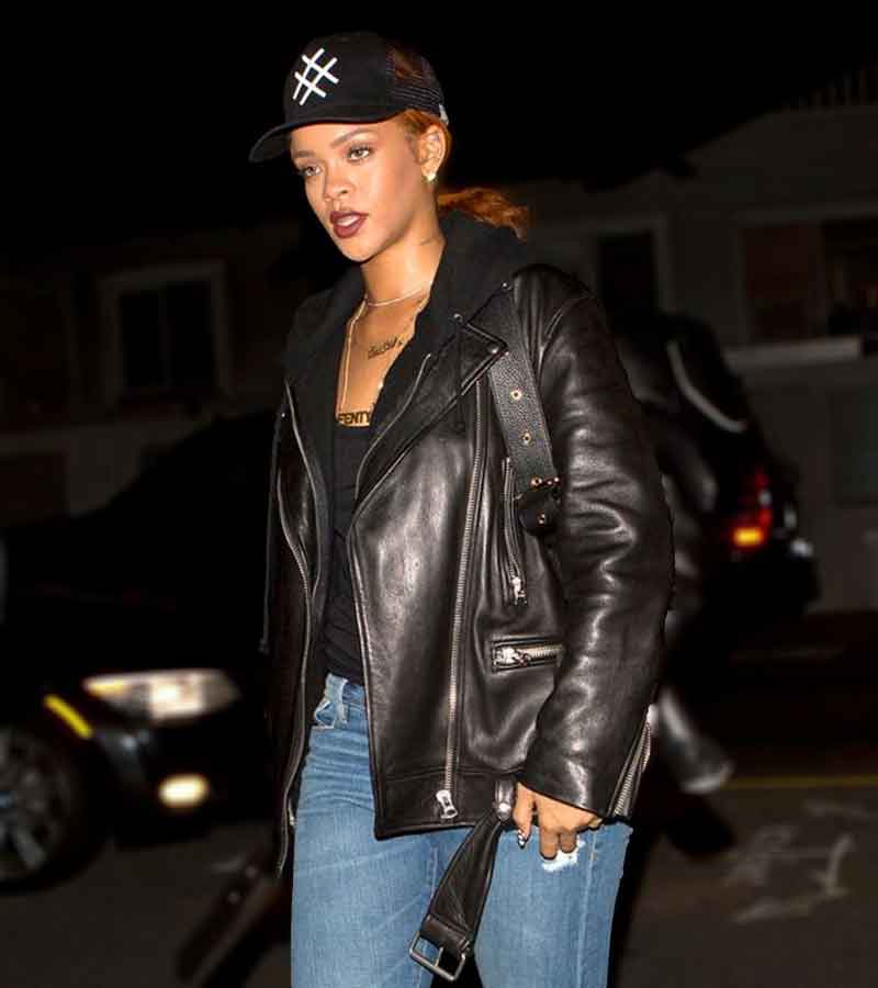 Rihanna Leather Jacket | Rihanna Biker Style Leather Jacket