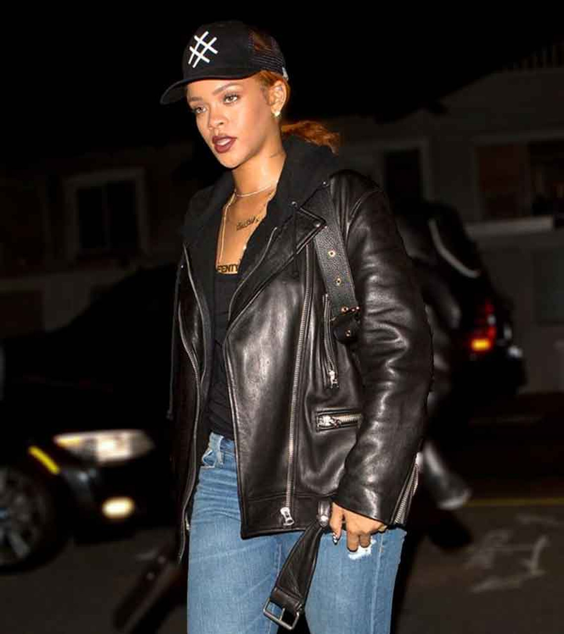 Rihanna Leather Jacket | Rihanna Biker Style Leather Jacket