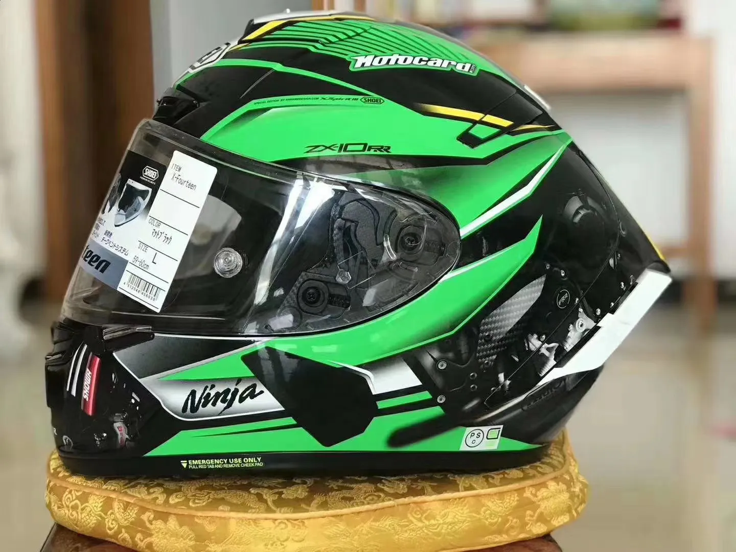 Shoei X14 Kawasaki Green Motorcycle Helmet with Anti-Fog Visor for Men, Riding Car, Motocross Racing, Motorbike Helmet